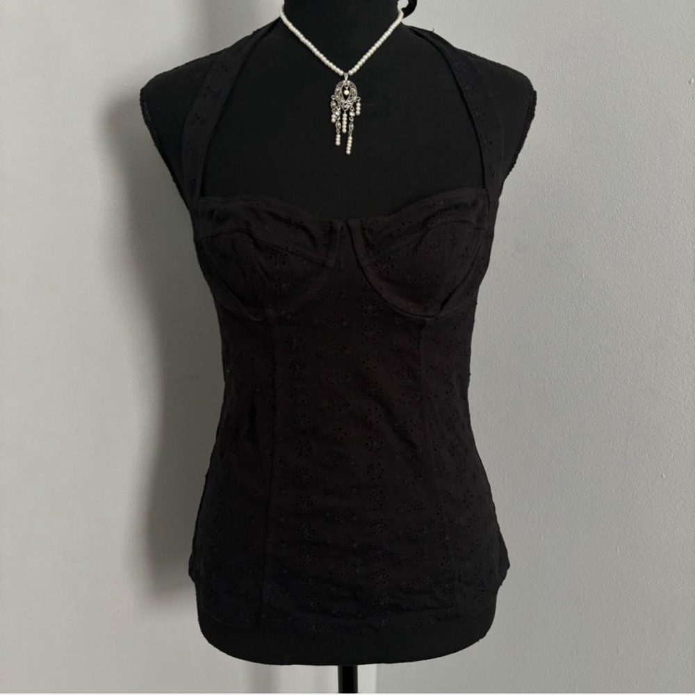 Moda International Black Eyelet Halter Corset